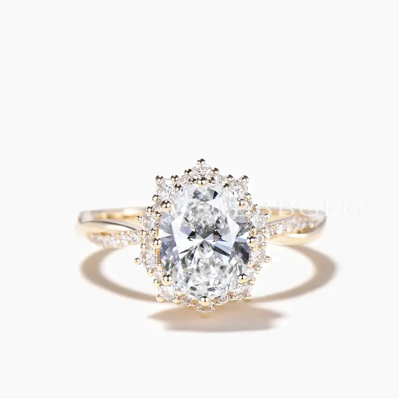 1.5CT Oval Cut Lab Grown Diamond Twisted Engagement Ring Diamond Halo Ring