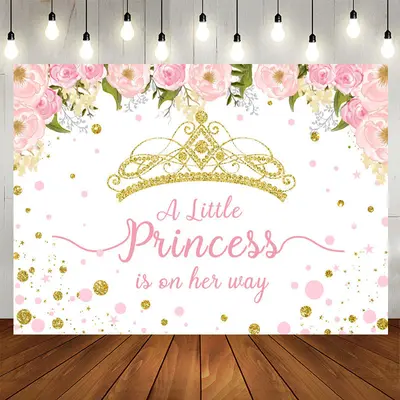 Aperturee Pink And Gold Crown Little Princess Baby Shower Backdrop