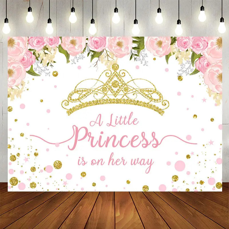 Aperturee Pink And Gold Crown Little Princess Baby Shower Backdrop