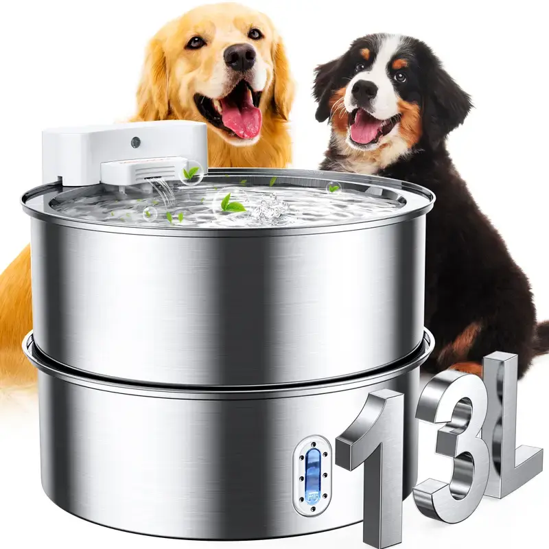 Meowant Stainless Steel Dog Water Fountain 7-13L/1.8-3.4Gal Automatic Dispenser with Filter, Quiet Pump, BPA-Free for Large D...