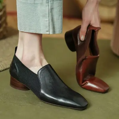 CHIKO Veda Square Toe Block Heels Loafers Shoes