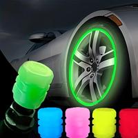 Luminous Valve Cap, 4 Counts Tire Air Cap, for Bike, SUV, Fluorescent Night Glowing Car Motorcycle Bicycle Wheel Tyre HUB Lum...