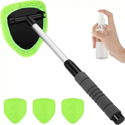 Windshield Cleaner Tool - Extendabie HandleAuto Glass Wiper Kit with 3 Reusable WashableMicrofiber Pads! Perfect for Car Inte...