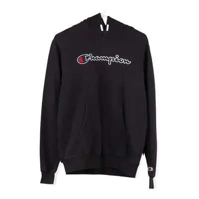 Age 15-16 Champion Spellout Hoodie - XL Black Cotton Blend