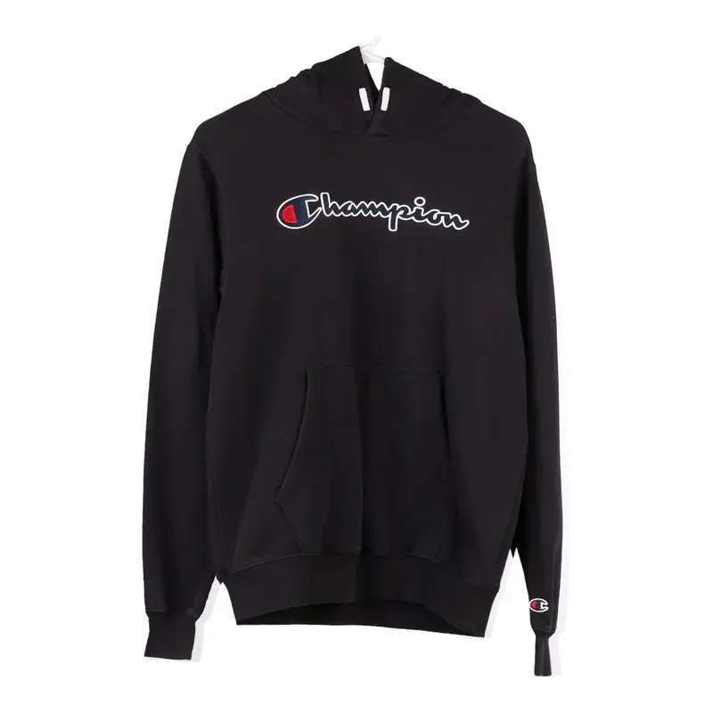 Age 15-16 Champion Spellout Hoodie - XL Black Cotton Blend