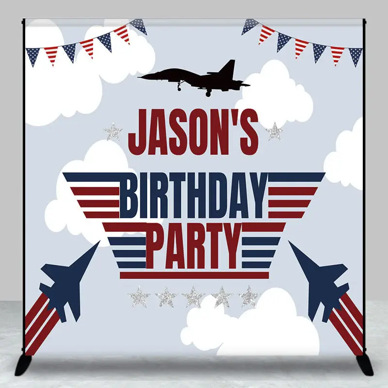 Aviation Plane Cloud Custom Name Birthday Backdrop - Aperturee