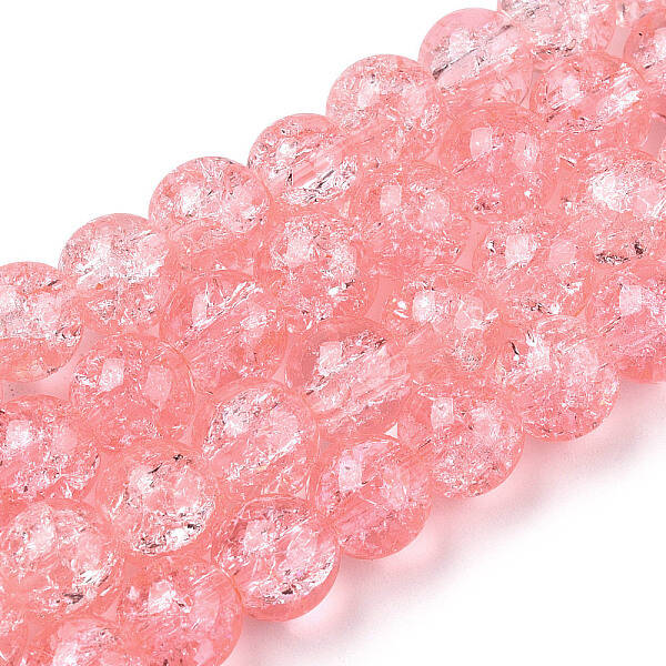 1Strand Salmon Transparent Crackle Glass Round Beads Strands