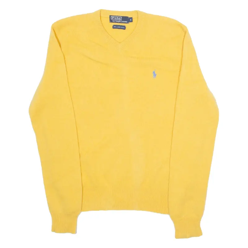 POLO RALPH LAUREN Mens Jumper Yellow V-Neck Tight Knit Wool S