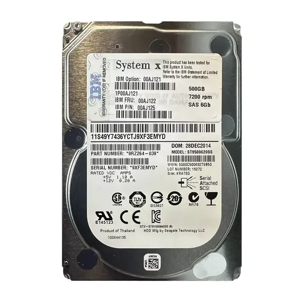 00AJ122 IBM 500GB 6Gb/s SAS 7200 2.5-Inch Hard Drive