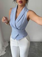 Women's Striped Print Sleeveless Shirt, Casual Sleeveless V Neck Top for Summer, Women's Clothing for Daily Wear