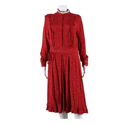 BUTTERFLY Womens A-Line Dress Red Viscose Floral Long Sleeve Midi M