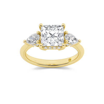 Celestia Three Stone Hidden Halo Princess Cut Lab Grown Diamond Engagement Ring | 14K Yellow Gold 2 5/8 CT. TW.