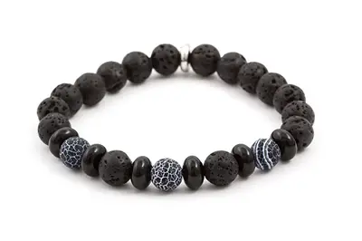 Agato MINK63 Lava Stone and Howlite Bead Bracelet - Length: 17cm