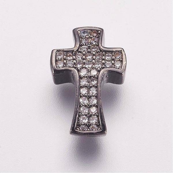 Brass Micro Pave Cubic Zirconia Beads