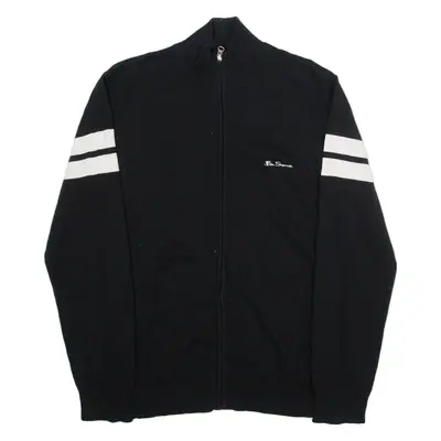 BEN SHERMAN Womens Cardigan Black Collared Tight Knit L