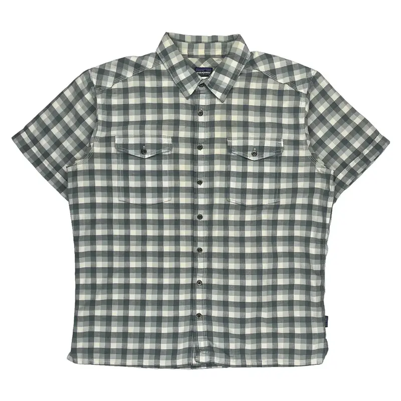 Patagonia Checked Short Sleeve Shirt - Large Grey Cotton