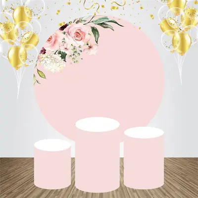 Pink Floral Simple Round Backdrop Kit For Wedding - Aperturee