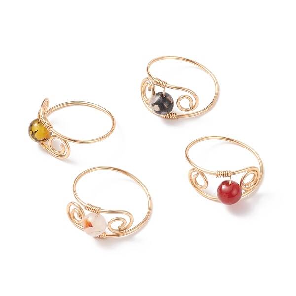 Round Natural Gemstone Braided Finger Ring