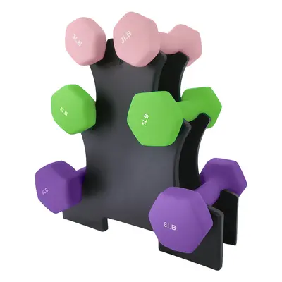 Garvee 3-8 lb Neoprene Dumbbells Set with Storage Rack – Soft Grip Pairs (3lb, 5lb, 8lb) – Perfect for Women, Kids, Home ...
