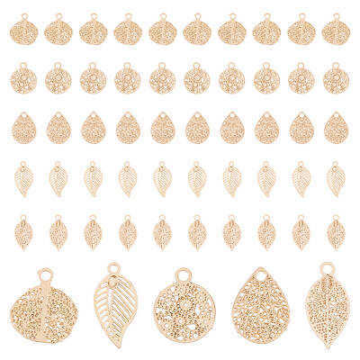 150Pcs 5 Style Rack Plating Brass Filigree Charms
