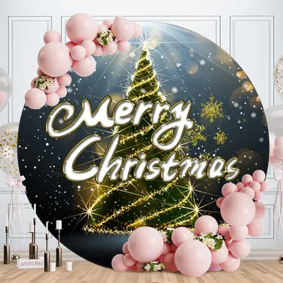 Gold Glitter Bokeh Christmas Tree Round Backdrop - Aperturee