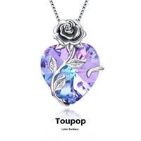 TOUPOP Valentines Day Gifts for Her,s925 Sterling Silver Rose Flower Heawrt Pendant Necklace Fine Jewelry with Created Austri...
