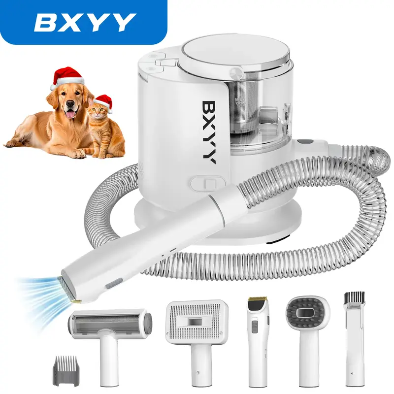 BXYY Dog Grooming Kit with Vacuum - 6 Tools, 99% Hair Collection, 1.5L Dust Cup, Clippers, and Shedding Brush for Dogs and Ca...