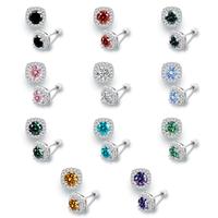 【#24】Colored Square Halo Synthetic Moissanite Earrings 1CT(0.5CT Each) 925 Sterling Silver Halo Stud Earrings for Women G...