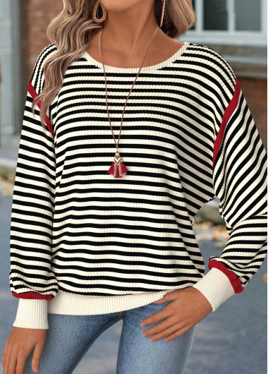Modlily Beige Tummy Coverage Striped Long Sleeve T Shirt - XL