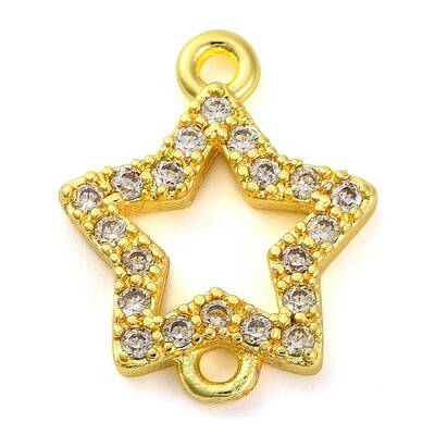 Brass Micro Pave Clear Cubic Zirconia Star Links Connector Charms