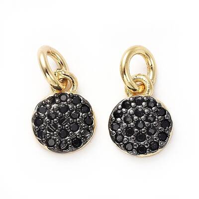 Brass Micro Pave Black Cubic Zirconia Charms