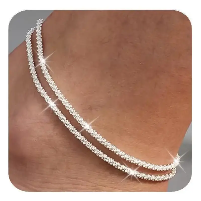 Dainty Layered Waterproof Anklet For Women Adjustable Womens Anklet Set Stackable Figaro Beaded Cuban Link Anklets Daily Clot...