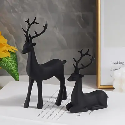 Deer Design Resin Ornament, 2 Counts Creative Desktop Decoration, Home Decor for Living Room, Office, Bookshelf, Tabletop, St...