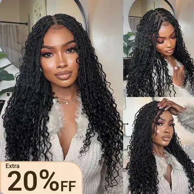 Full Lace Knotless Boho Curls Braided Long Wig Pre-braid Lightweight Super Natural Scalp