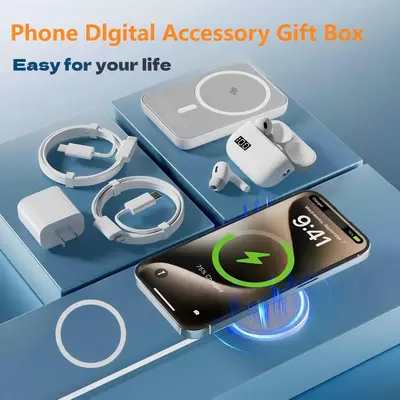 7-piece fast charging combination (10000mAh MagSafe mobile power bank + dual fast charging cable + wireless charger + earphon...