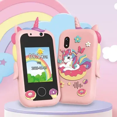 Cute Unicorn Design Cell Phone, Cartoon Design Multifunctional Camera Toy, Small Camera Phone Toy with Lanyard, Best Birth...