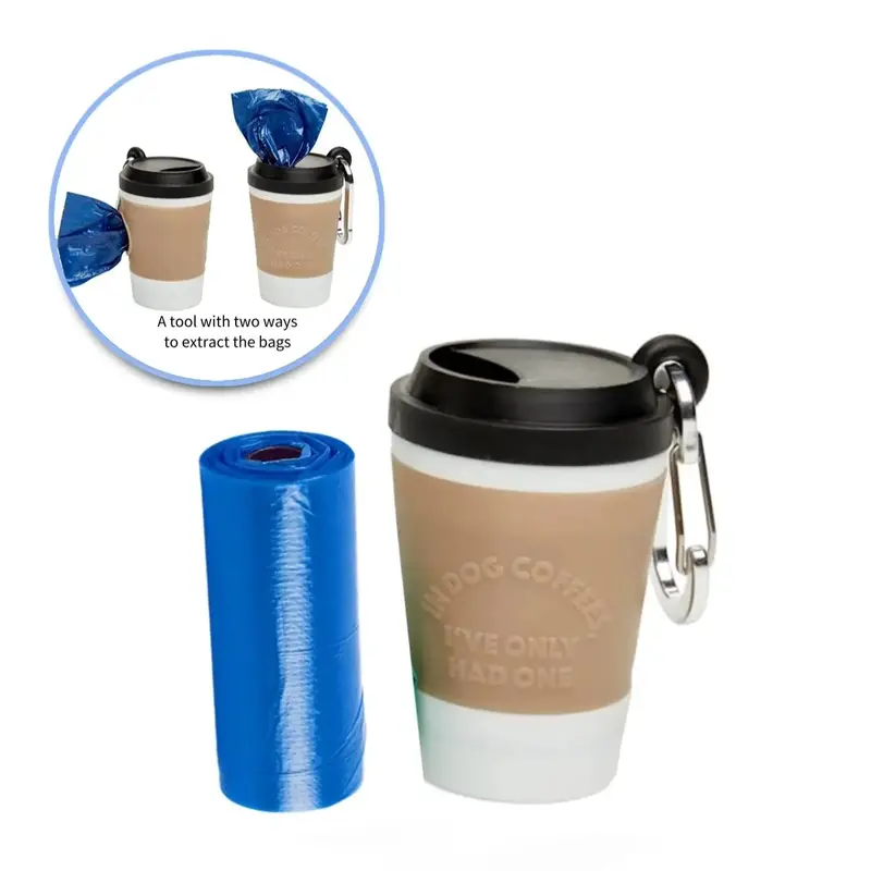 Portable Pet Poop Bag Holder, Coffee Cup Shaped Pet Waste Bag Dispenser, Comes with 1 Roll (15pcs) Poop Bags, Pet Supplies fo...
