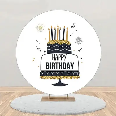 Black Line Gold Glitter Cake Round Birthday Backdrop - Aperturee
