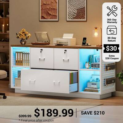 SEDETA 55 Inch File Cabinet with Lock Large 3 Drawers Filing Cabinets for Home Office Lockable Printer Stand with Storage Pow...