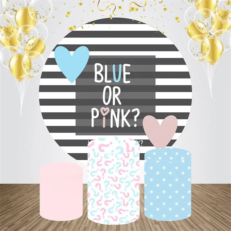 Heart Black Stripe Round Baby Shower Backdrop Kit - Aperturee