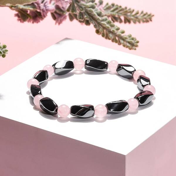 Round Natural Rose Quartz Stretch Bracelets