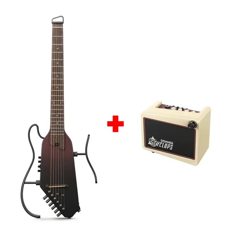 Donner HUSH™ I PRO Acoustic-Electric Travel Guitar - Maillard Fade / Guitar+Cyclops Amplifier