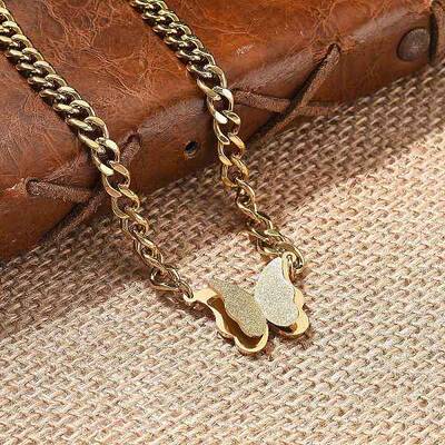 304 Stainless Steel Butterfly Pendant Twisted Chain Necklaces