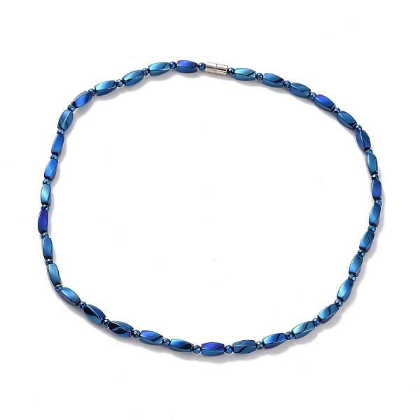 Synthetic Hematite Twist Rectangle & Round Beaded Necklace with Magnetic Clasp for Men Women