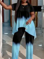 Elegant Plus Size Women's Short Sleeve T-Shirt with Solid Slim Pants, Spring and Summer Casual loose fit Two-Piece Set, Women...