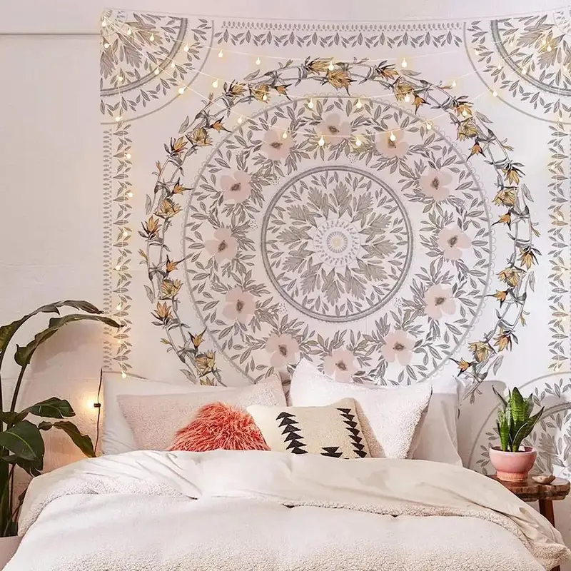 Art Boho Style Tapestry with Hooks, 1 Count Home Decor Tapestry, Round Graphic Creative Design Tapestry, Decorative Wall Art,...