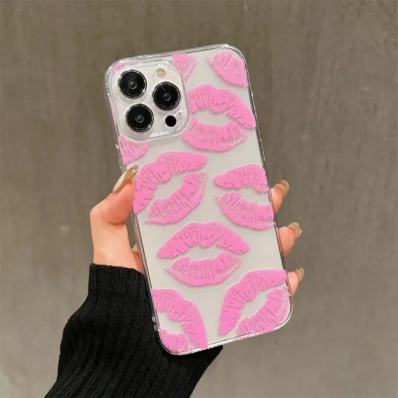 Lipstick Pattern Phone Cases for iPhone 15 Pro Max Case iPhone 14 Pro Max Case iPhone 11 Cases, Transparent Phone Case, S...