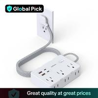 Flat Plug Surge Protector Power Strip, 5FT Braided Flat Extension Cord With 4 USB & 8 Outlets, Compact Desk Charging Station ...