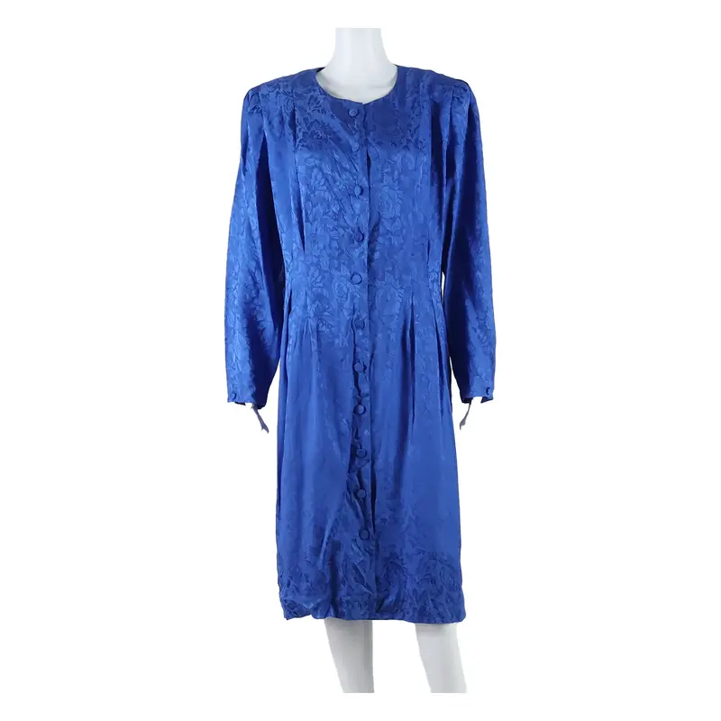 ALCOTT AND ANDREWS Womens Tea Dress Blue Silk Floral Long Sleeve Midi UK 14