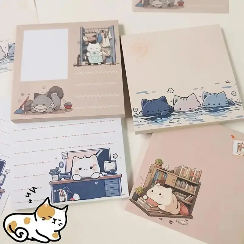 Cartoon Cat Pattern Sticky Note, 4pcs/set Cute Post-it Note, Message Forgotten Note Pad, Office Stationery Supplies (50 Sheet...